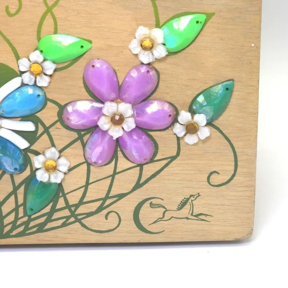 Vintage Enid Collins Flower Basket Jeweled Wood Box Bag Purse 1969